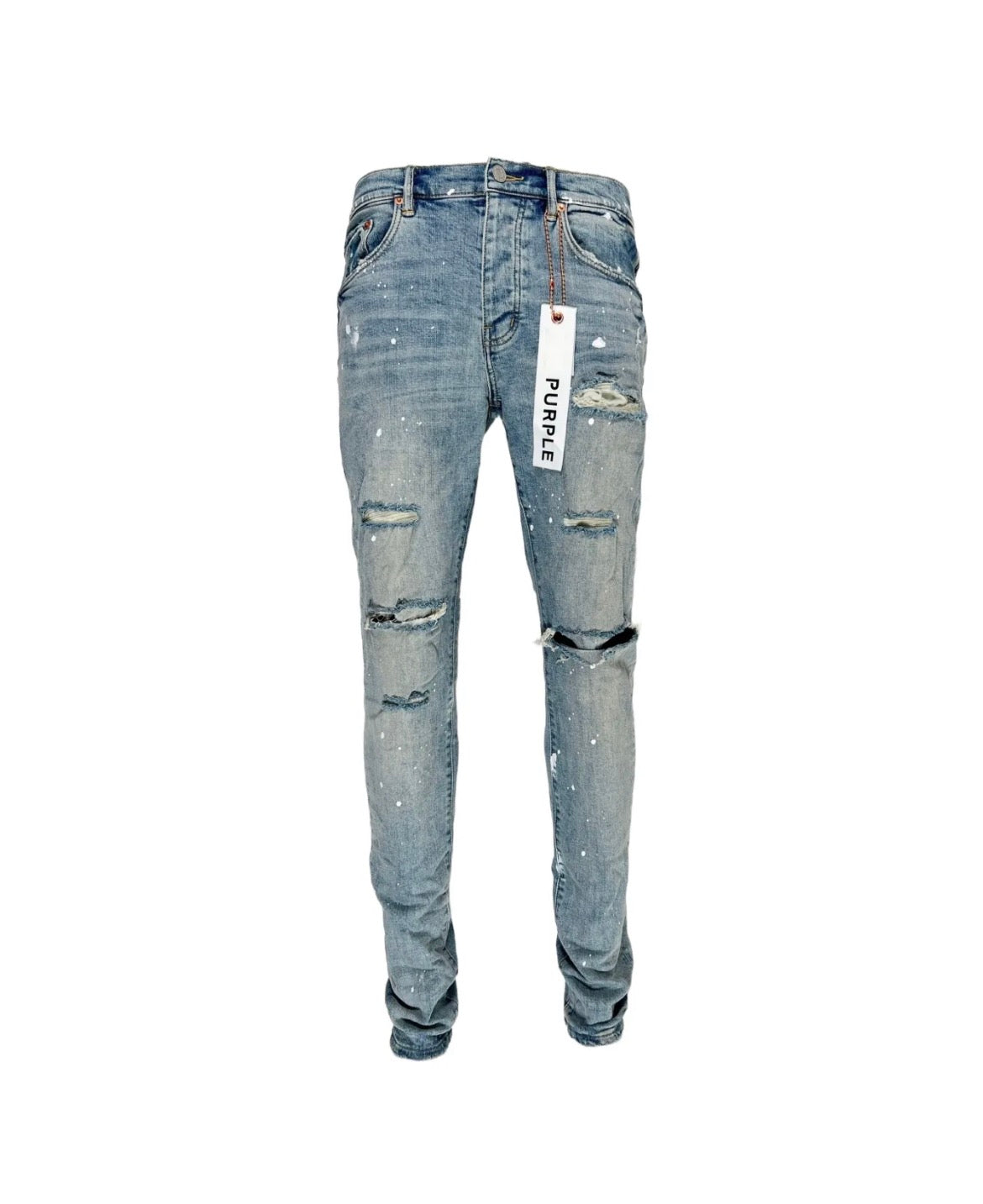 Purple Distressed Paint-Splatter Jeans