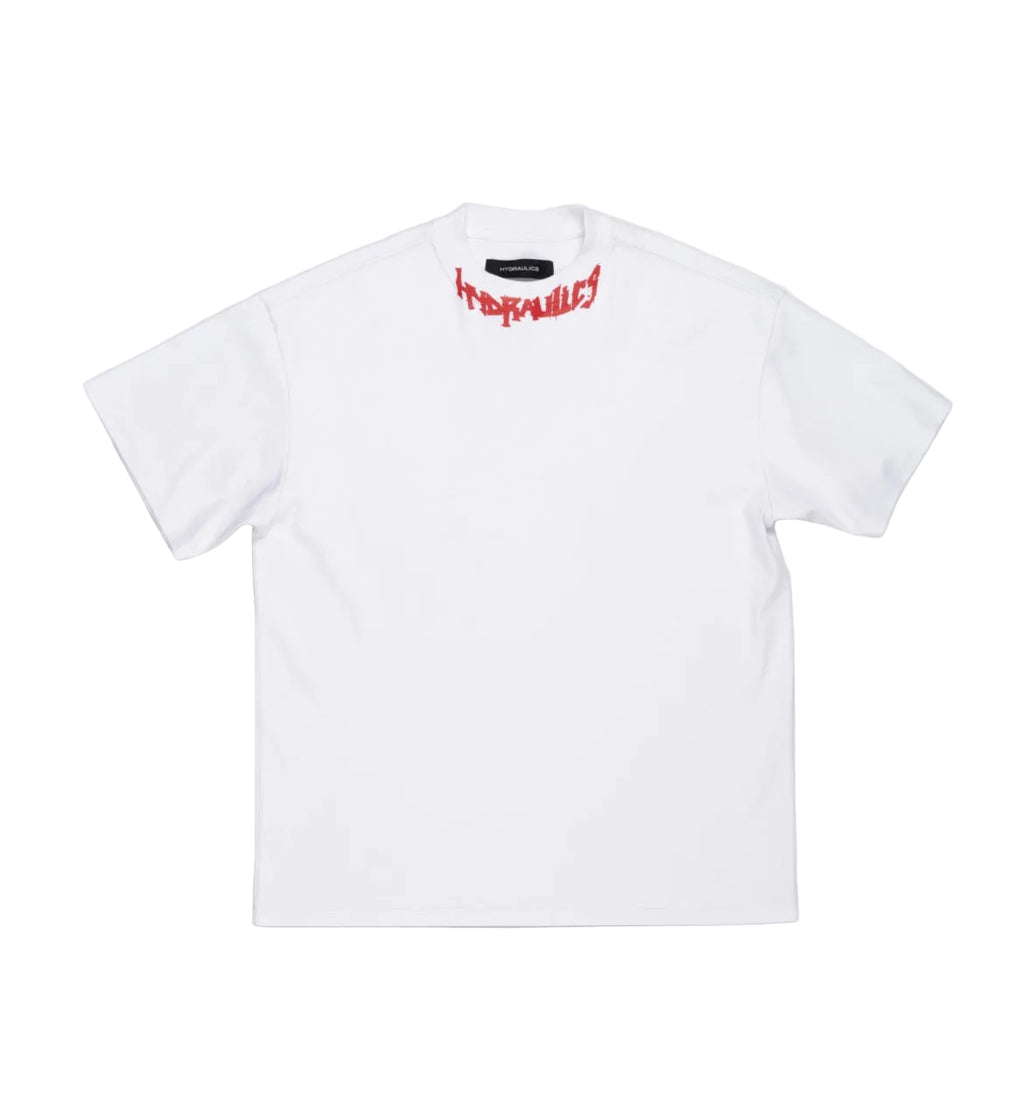 HYDRAULICS OVERSIZED RED GOTHIC NECK TEE WHITE
